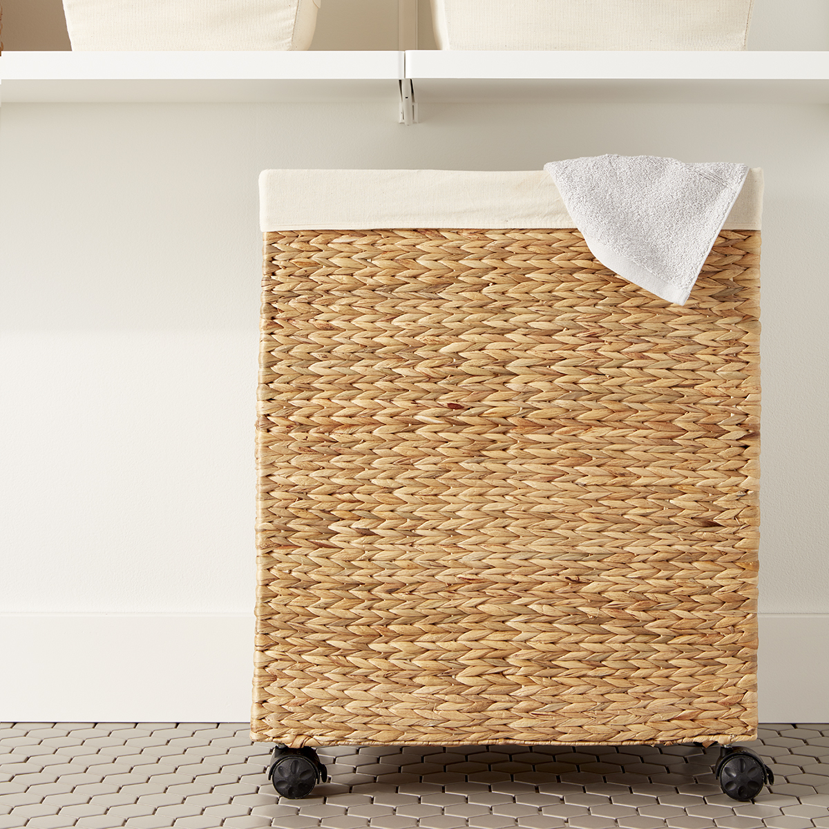 Water Hyacinth Rolling Laundry Cart