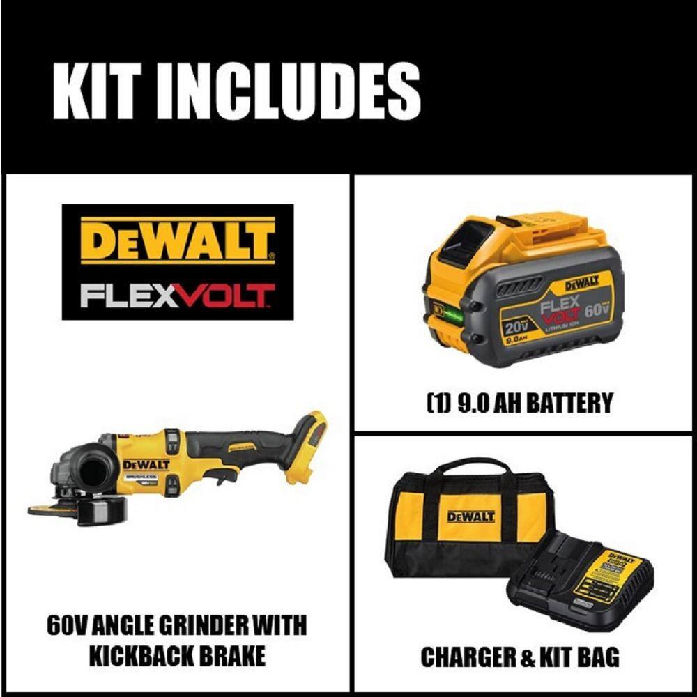 DW FLEXVOLT 60V MAX Cordless Brushless 4.5 in. - 6 in. Small Angle Grinder and (1) FLEXVOLT 9.0Ah Battery DCG418X1