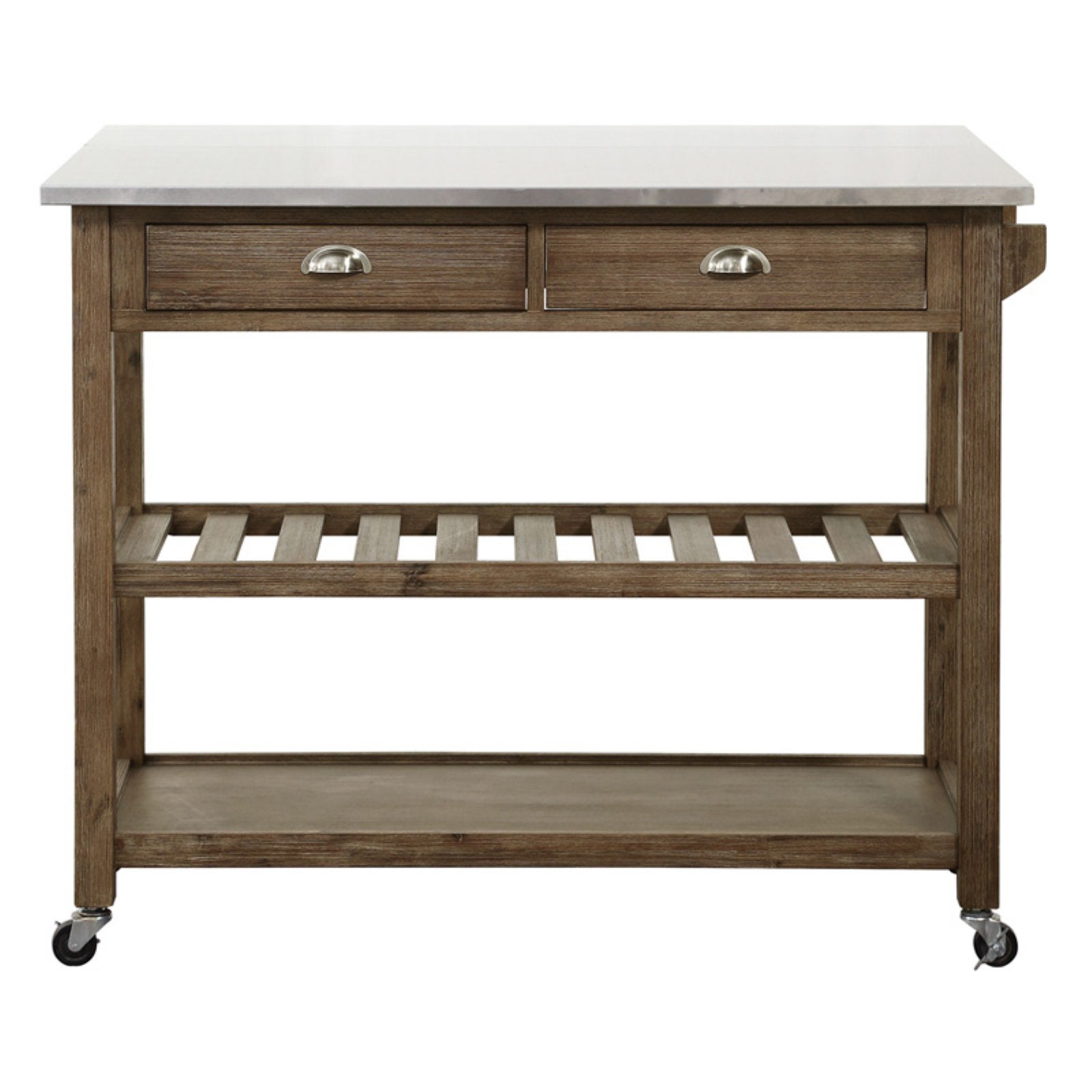 Boraam Sonoma Drop Leaf Wood Kitchen Cart with Stainless Steel Top - Barnwood Wire-Brush Finish