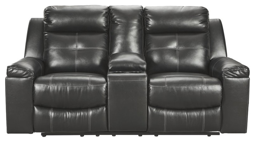 Signature Design by Ashley Kempten Reclining Loveseat with Console in Black   Contemporary   Loveseats   by Homesquare  Houzz