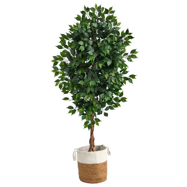 Nearly Natural 6’ Ficus Artificial Tree With Natural Trunk In Handmade Natural Jute And Cotton Planter