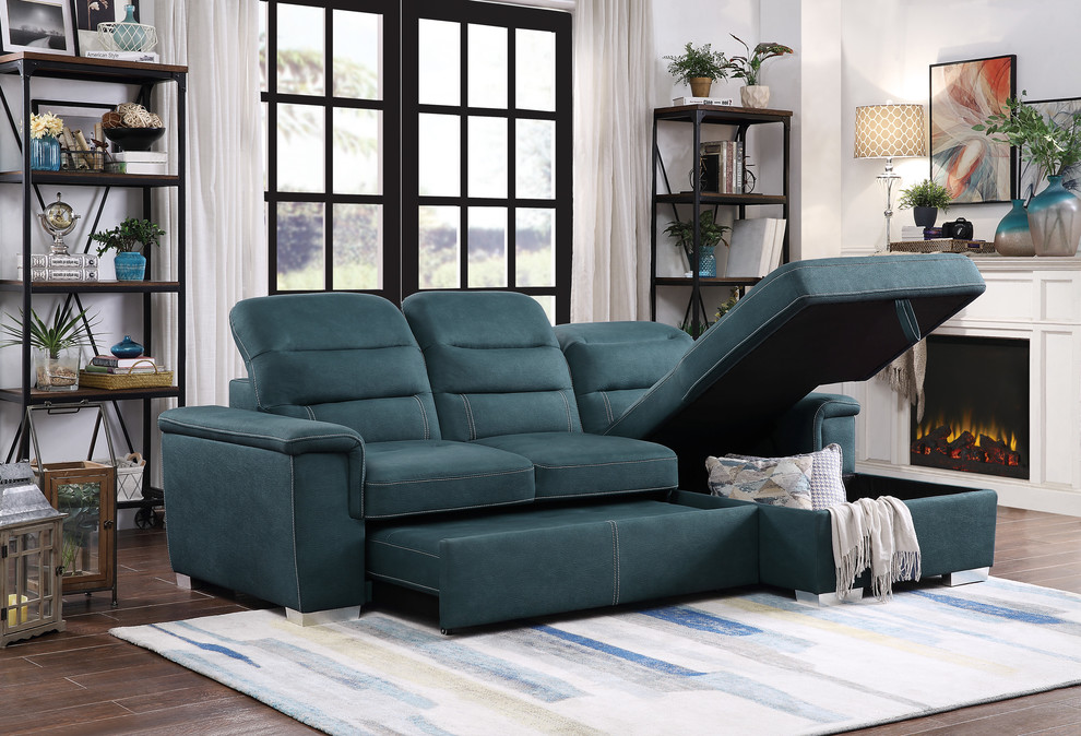 Brooks 2 Piece Set Sectional Sofa With Pull Out Bed And Storage  2 Tone   Contemporary   Sectional Sofas   by Lexicon Home  Houzz