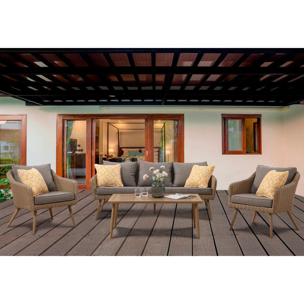 MOD Jaden 4-Piece Wicker Patio Conversation Set with Gray Cushions JADEN4PC-GRY