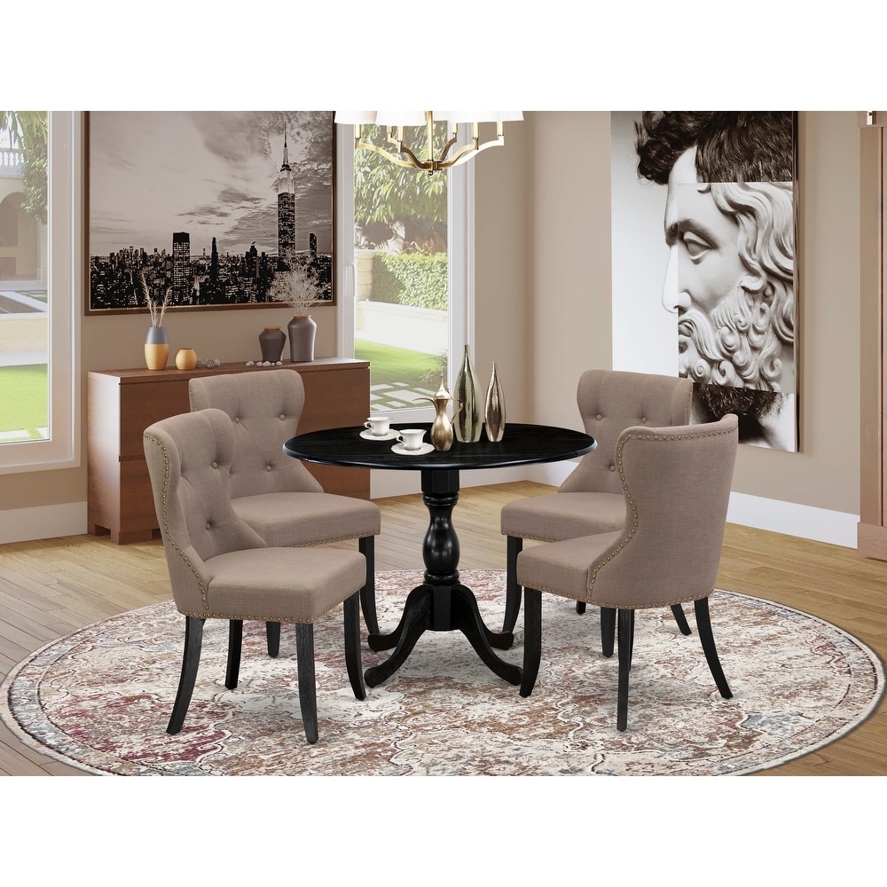 East West Furniture 5 Pc Dining Table Set  a Dining Table and 4 Parson Dining Chairs with Button Tufted Back   (Finish Option)