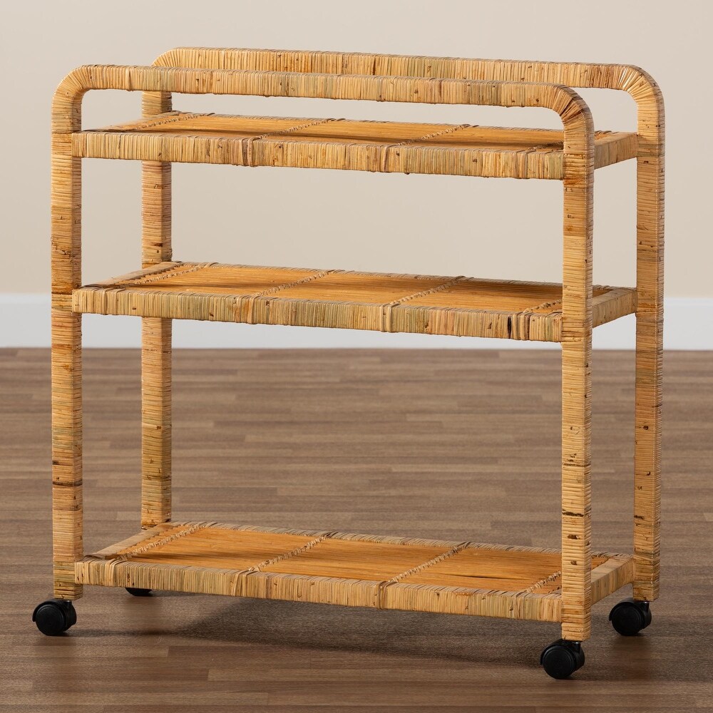 bali   pari Delphine Modern Bohemian Natural Rattan Kitchen Cart