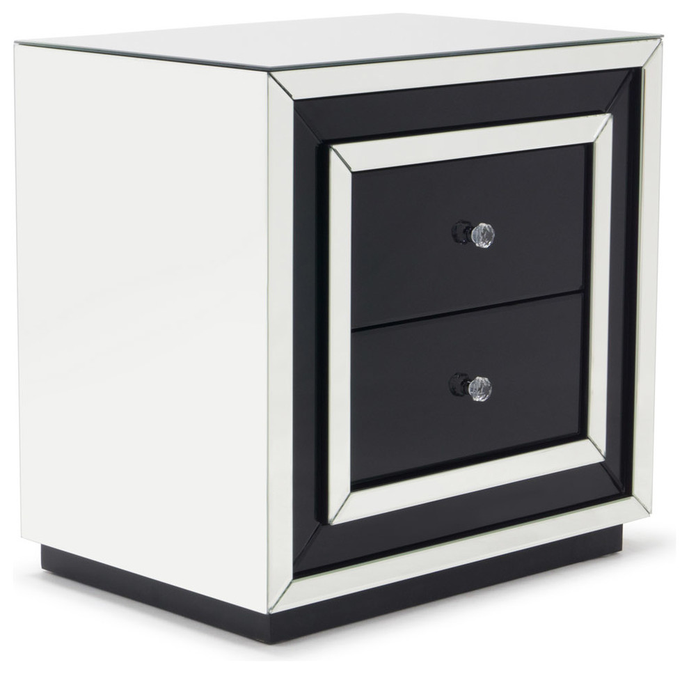 Modern Malibu Side Table Clear Smoked Black Mirrored Finish 2 Drawers   Contemporary   Accent Chests And Cabinets   by Zuri Furniture  Houzz