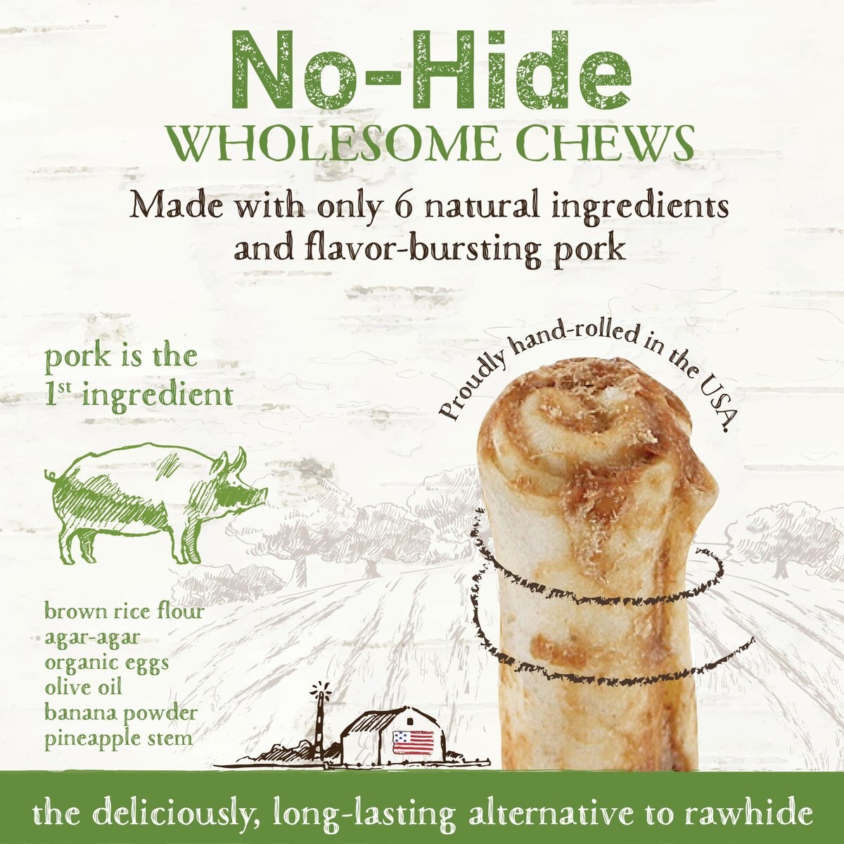 Earth Animal No-Hide Long Lasting Natural Rawhide Alternative Pork Recipe Medium Chew Dog Treats， 2 count