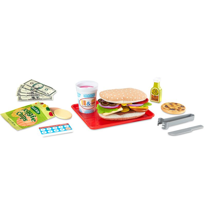 Melissa and Doug Wooden Slice and Stack Sandwich Counter with Deli Slicer-- 56-Piece Pretend Play Food Pieces