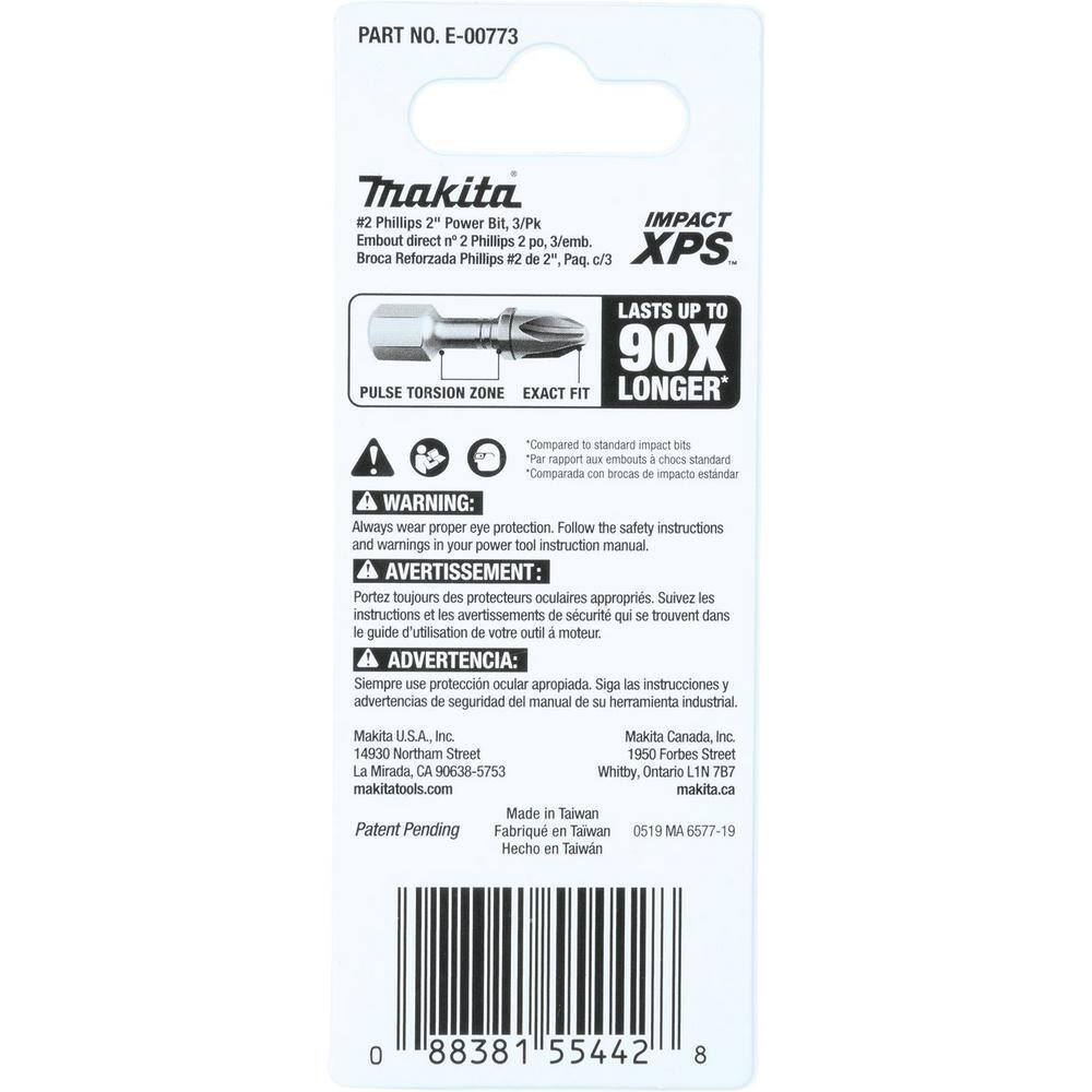 Makita Impact XPS #2 Phillips 2 in. Power Bit (3-Pack) E-00773