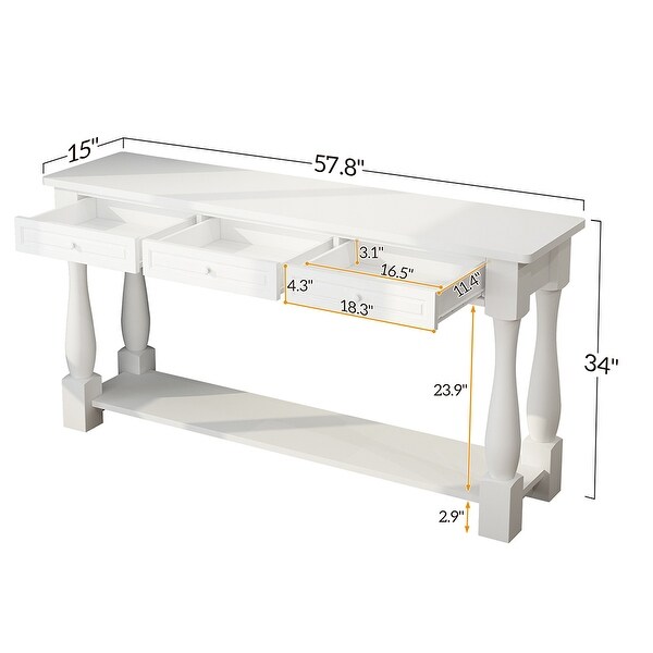 Sofa Table with Storage Drawers and Bottom Shelf， Wood Console Table