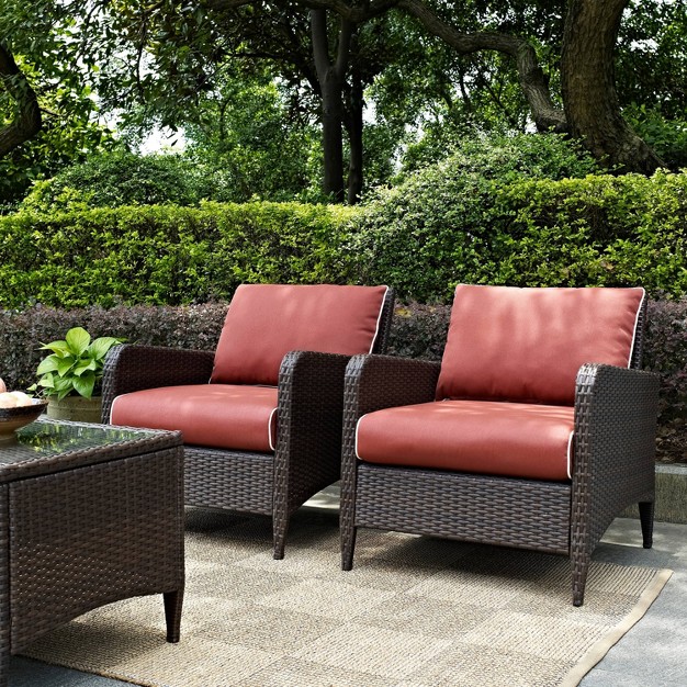 Kiawah 2pk Outdoor Wicker Arm Chairs Sangria brown Crosley