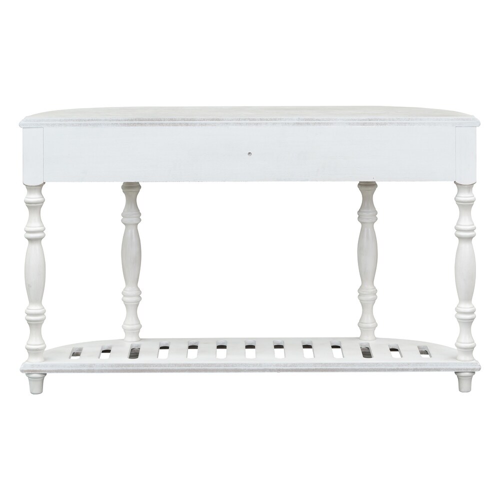 Wood Console Table Accent Sofa Table w/ Storage Shlef  Antique White