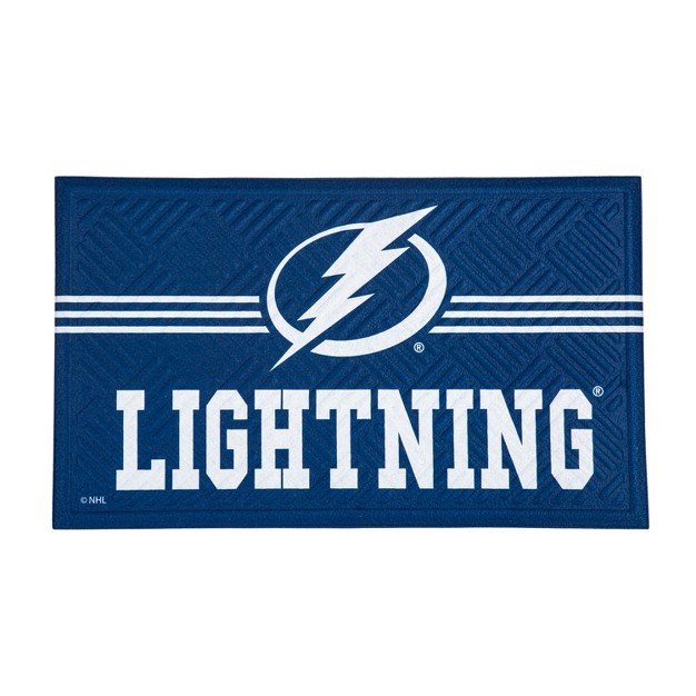 Evergreen Nhl Tampa Bay Lightning Embossed Mat Cross Hatch Indoor And Outdoor Doormat