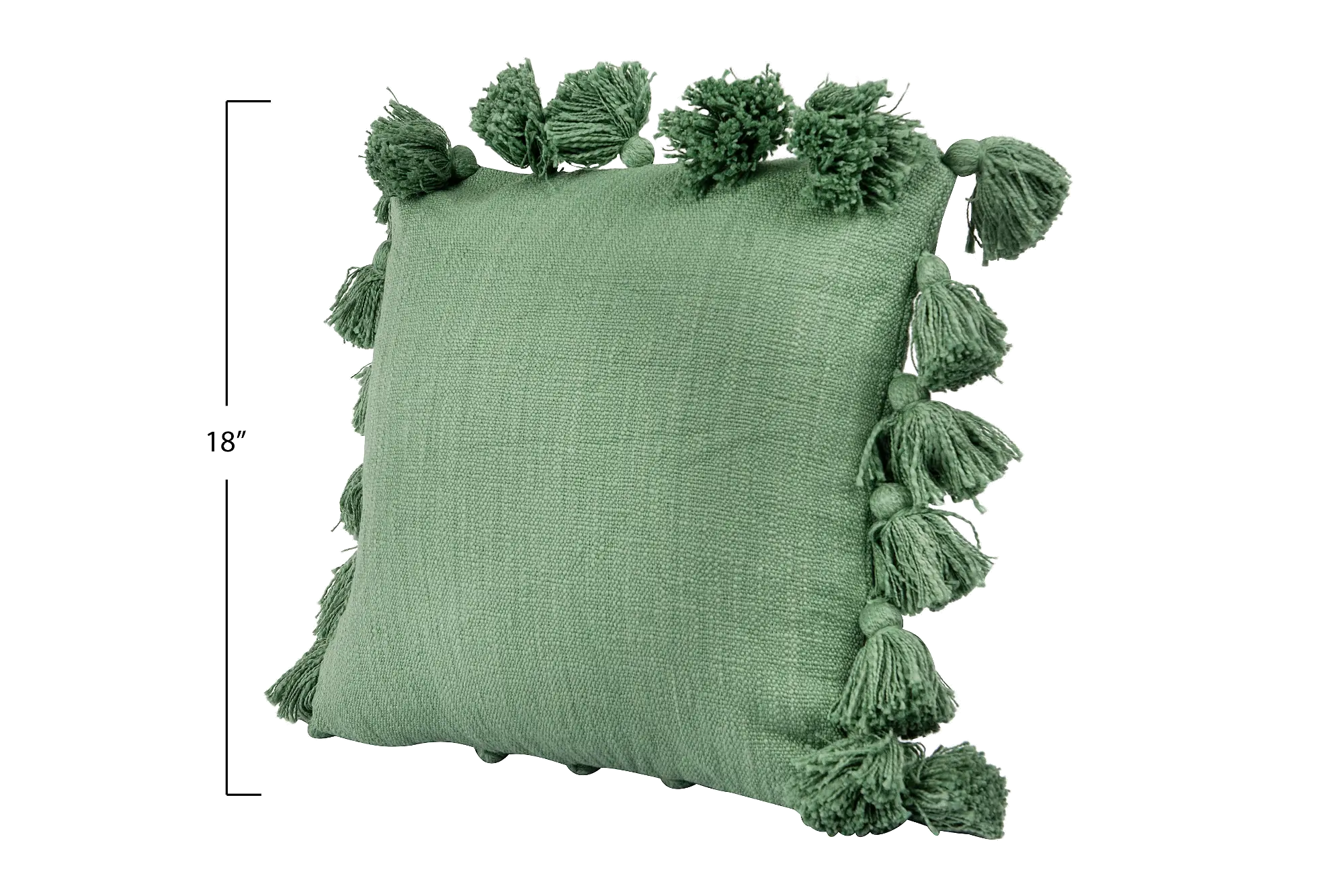 Green Cotton Throw Pillow with Tassels