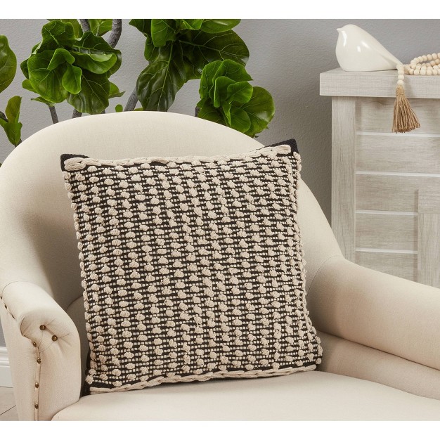 Oversize Cotton With Knotted Design Square Throw Pillow Cover Black white Saro Lifestyle