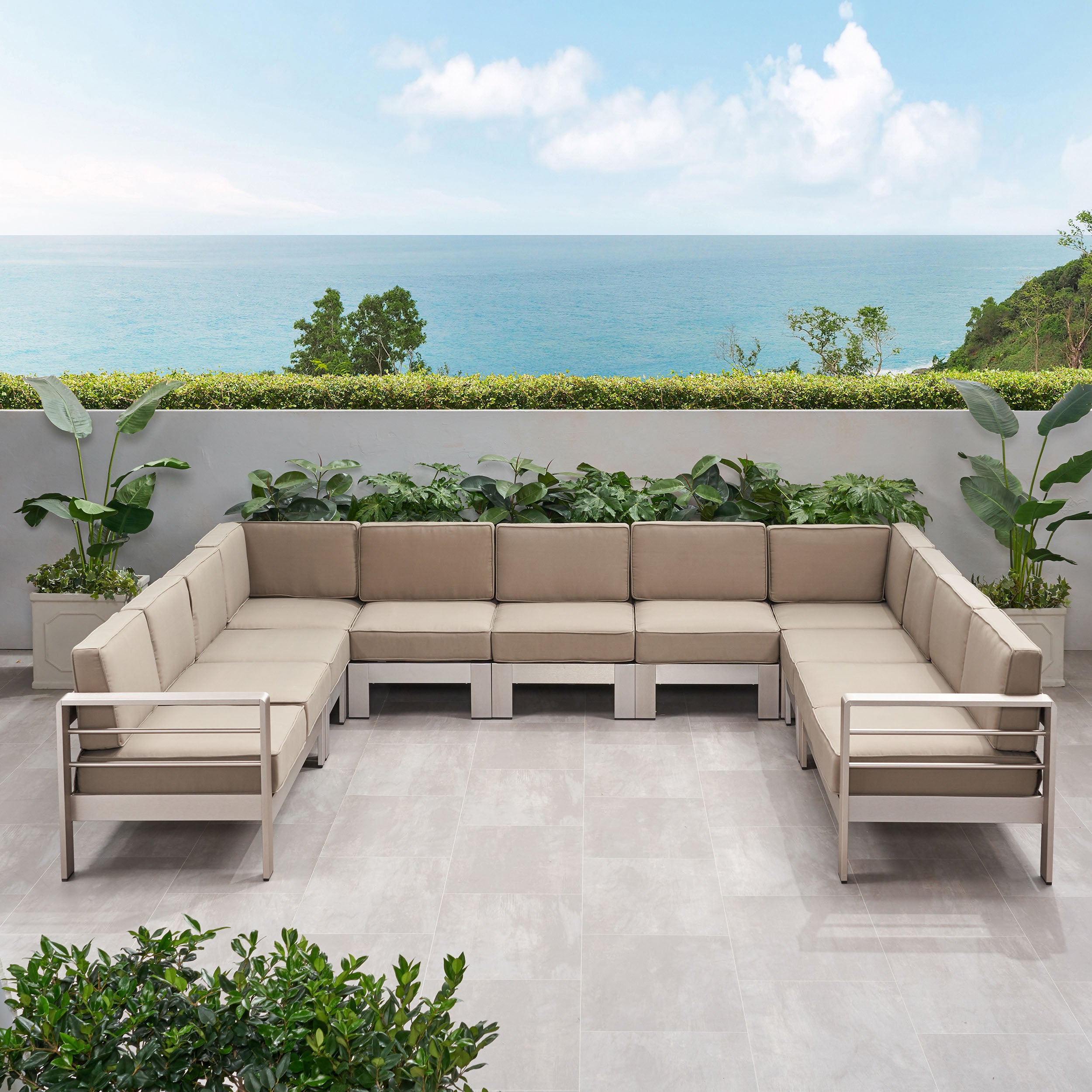 Melissa Outdoor 11 Seater Aluminum U-Shaped Sofa Sectional