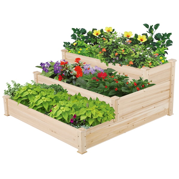 Yaheetech 3 Tier Raised Garden Bed Fir Wood Planter Elevated Flowers Vegetables Planter