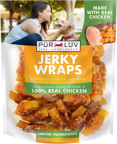 Pur Luv Sweet Potato Chews Jerky Wraps Dog Treats， 16-oz bag