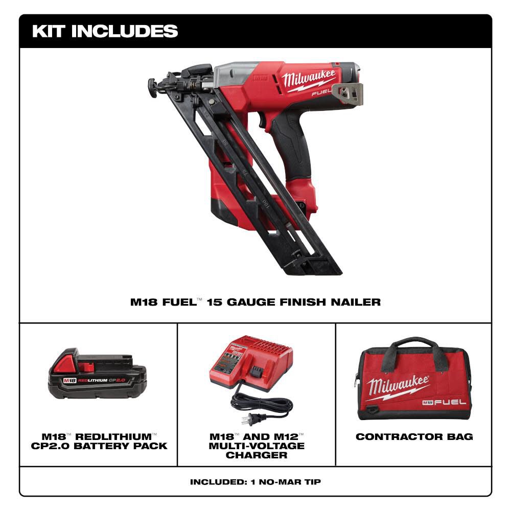 Milwaukee M18 FUEL 15 Gauge Finish Nailer Kit 2743-21CT from Milwaukee