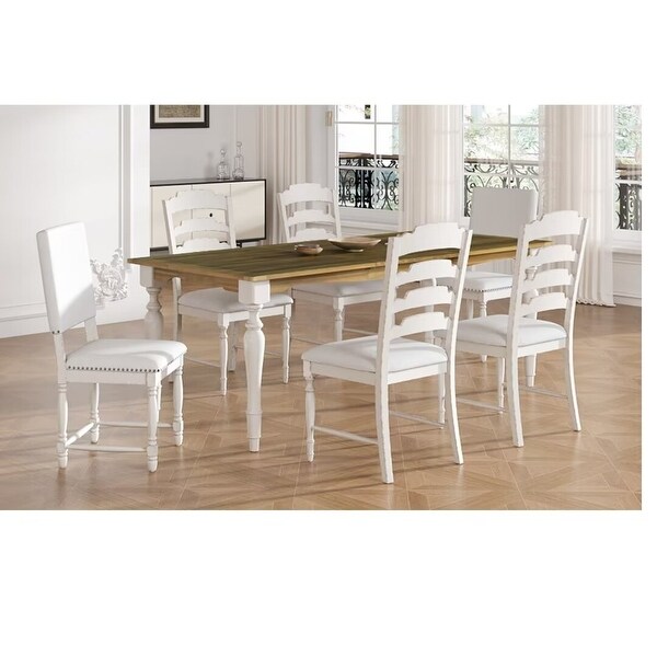 Extendable Dining Table Set W/ Removable Leaf And 6 Dining Chairs