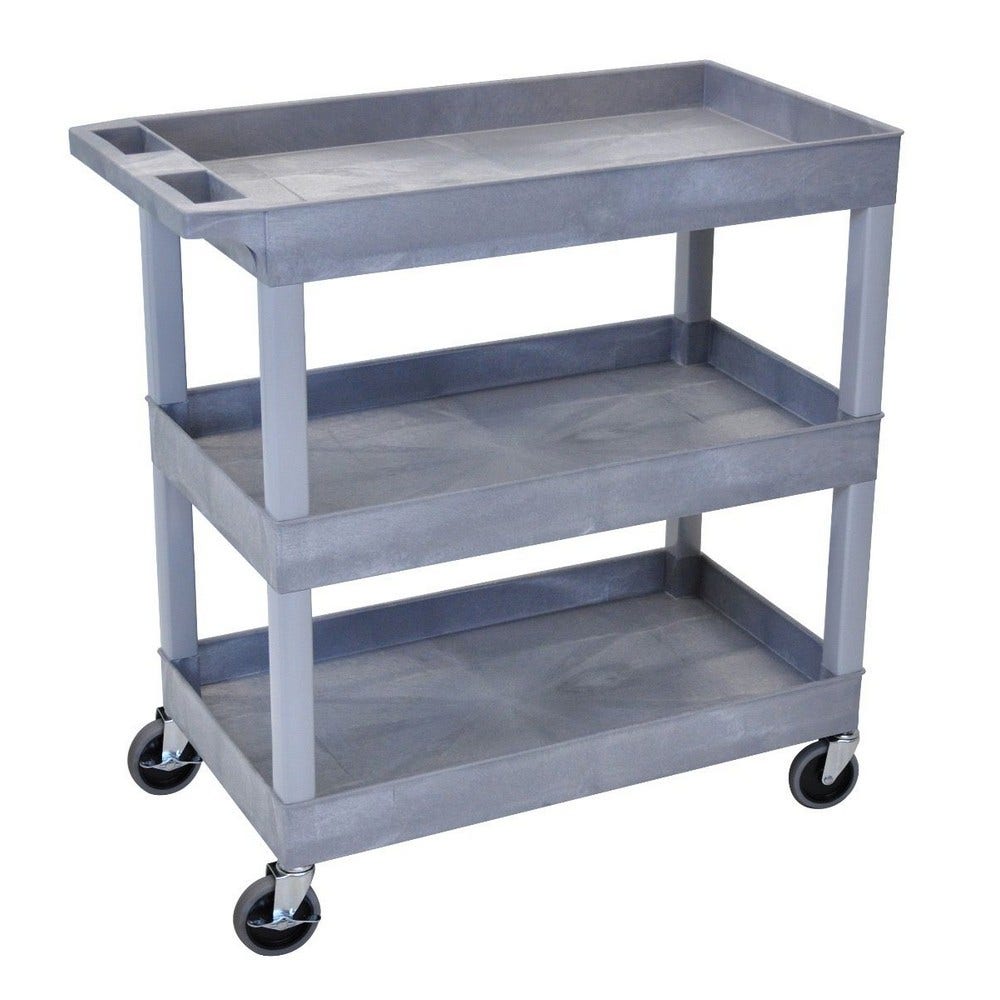 Luxor EC111-G Black 32 x 18 Tub Cart， Three Shelves， Gray