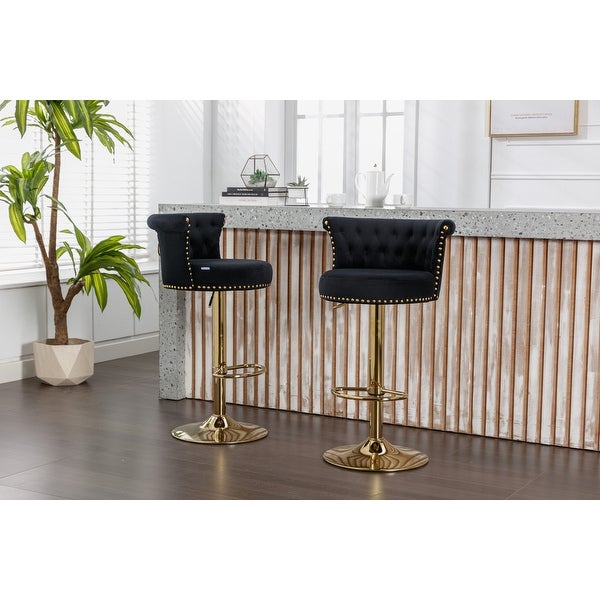 2Pcs Swivel Bar Stools Adjustable Counter Height Chairs with Footrest，Velvet fabric