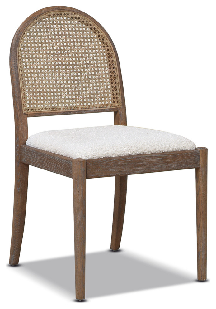 Panama 18.5 quotCurved Cane Rattan Side Dining Chair  Set of 2  Ivory White Boucle   Tropical   Dining Chairs   by Homesquare  Houzz