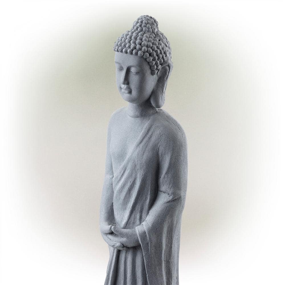 Alpine Corporation 32 in. Tall Cement Standing Buddha Outdoor Garden Statue, Gray DIG286