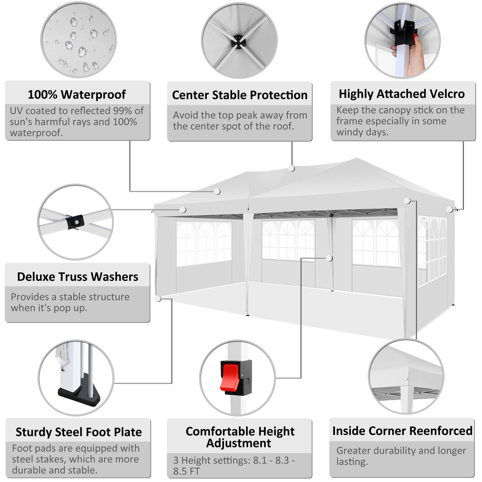 10' x 20' Outdoor Canopy Tent EZ Pop Up Backyard Canopy Portable Party Commercial Instant Canopy Shelter Tent Gazebo with 6 Removable Sidewalls & Carrying Bag for Wedding Picnics Camping, White