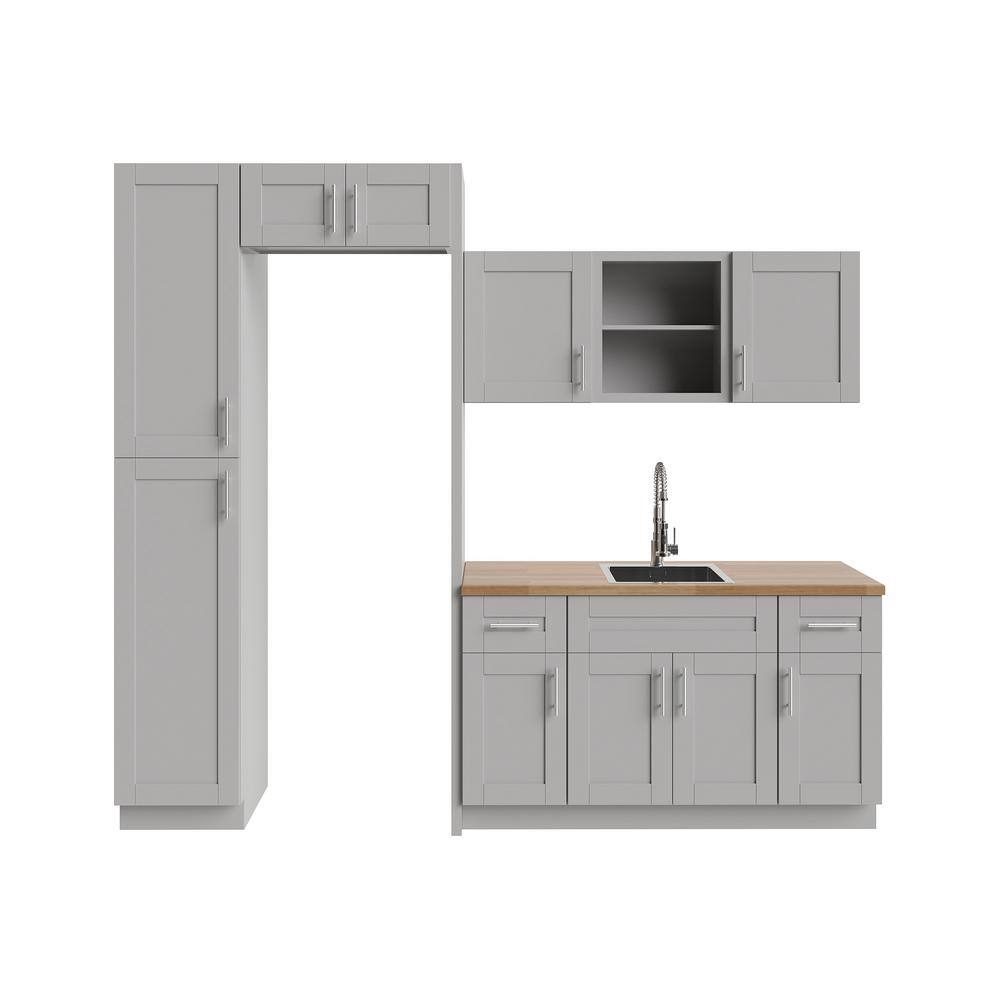 MILL'S PRIDE 110.5 in. W x 24 in. D x 90 in. Vesuvius Gray Shaker Stock Ready to Assemble Base Kitchen Cabinet Laundry Room LDRY-1T110-RVG