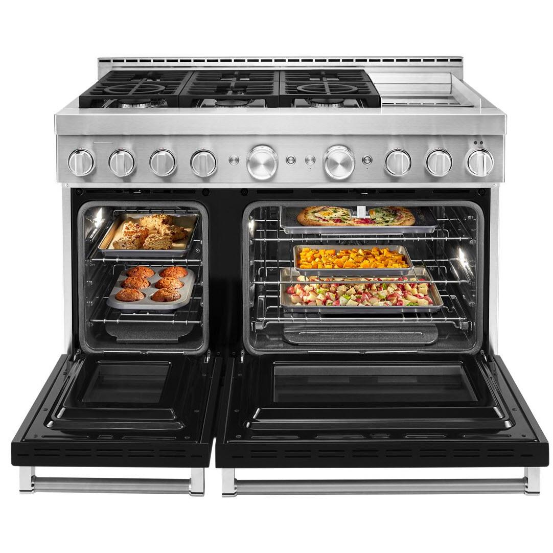 KitchenAid 48-inch Freestanding Gas Range with Even-Heat? True Convection KFGC558JBK