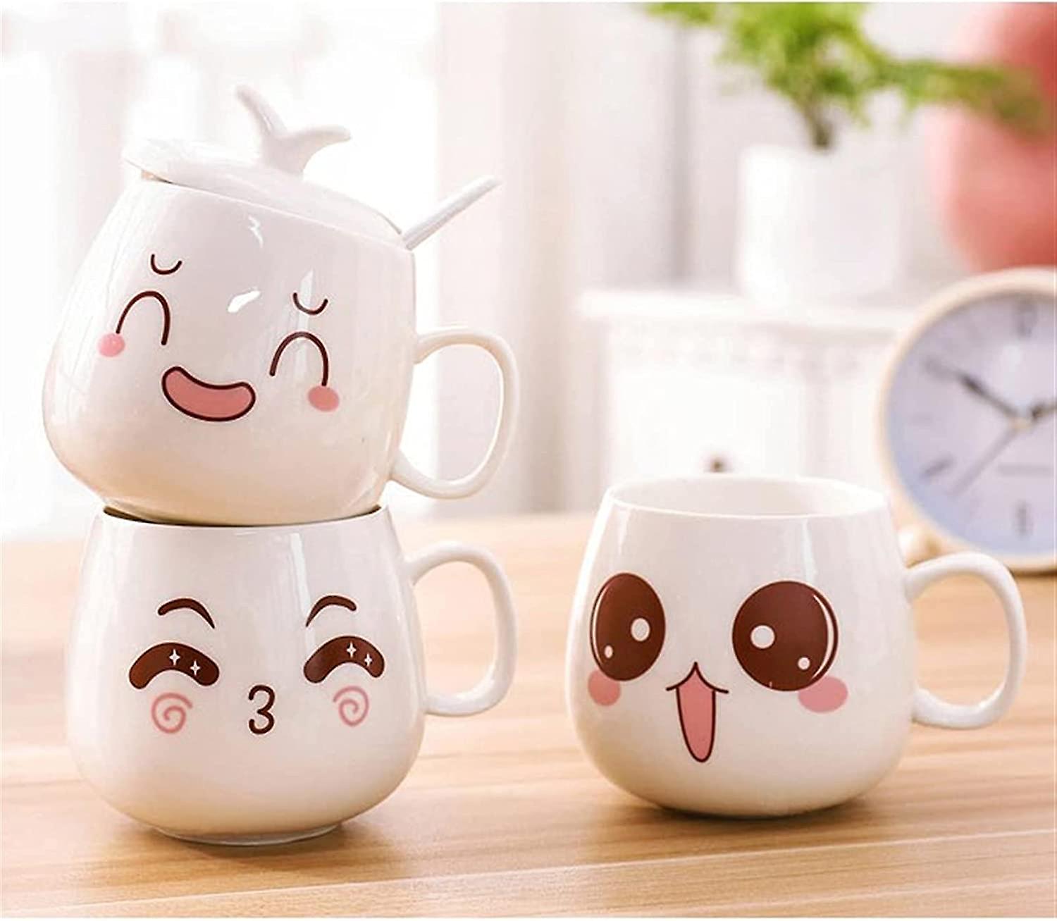 Cute Ceramic Coffee Cup， Ceramic Coffee Mug With Lid Spoon， Kitchen Bedroom Decor Water Cup， Couple Cup， Tea Cup， Milk Cup， Lead-free Cadmium (color :