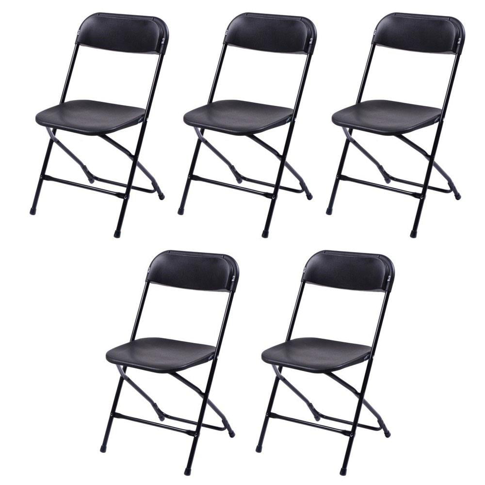 SalonMore Set of 5 Folding Chairs Heavy Duty Steel Frame Plastic Commercial Wedding Party Black