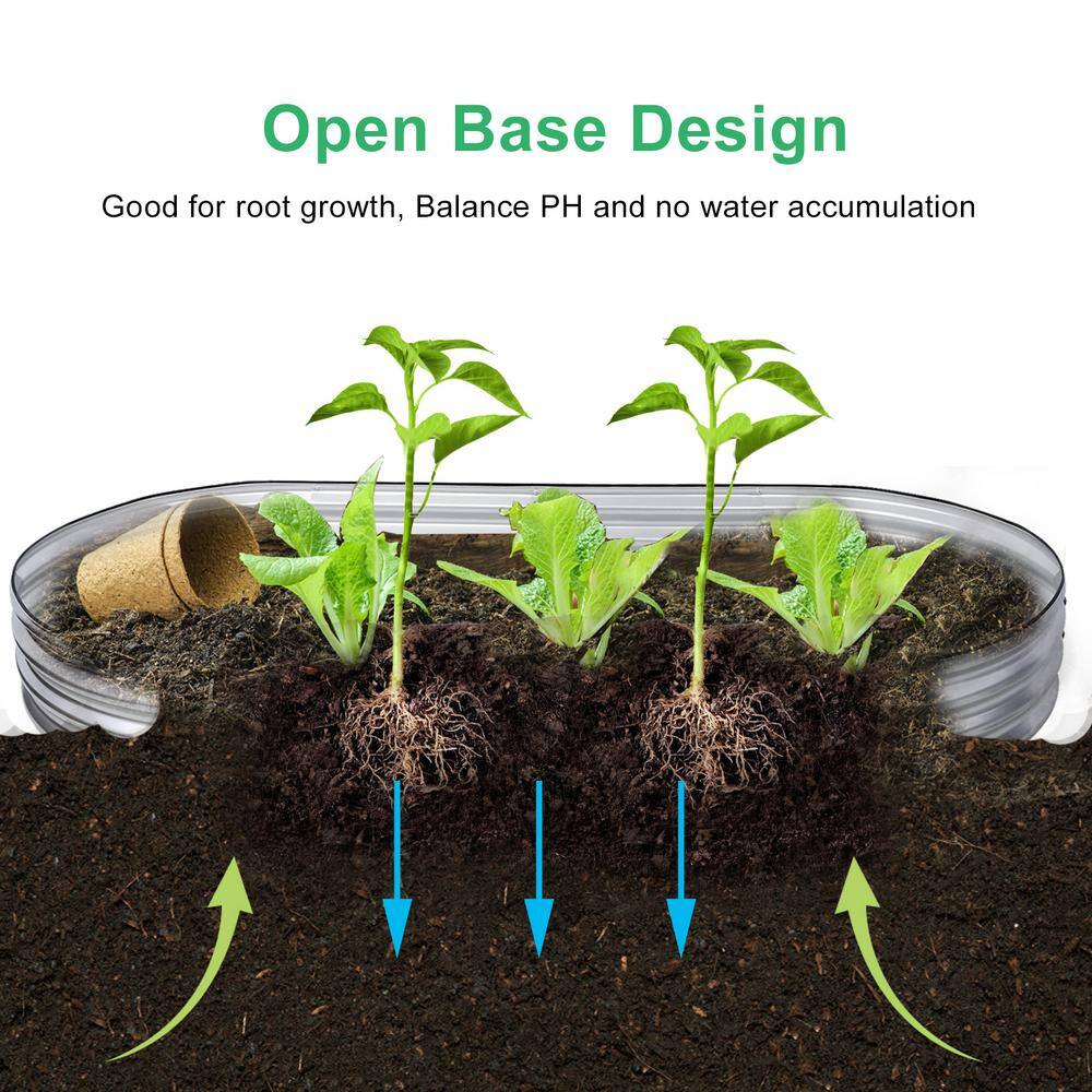 Sudzendf Outdoor Galvanized Oval Large Metal Raised Garden Beds in Silver 8 ft. x 4 ft. x 1 ft. 2-Pieces TOUTD606