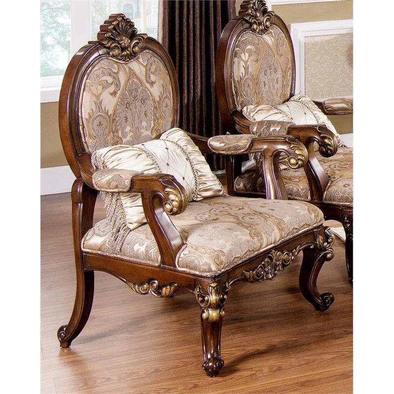 Best Master Winfrey Solid Wood and Chenille Accent Chair in Cherry/Gold Trim   Victorian   Armchairs And Accent Chairs   by Homesquare  Houzz