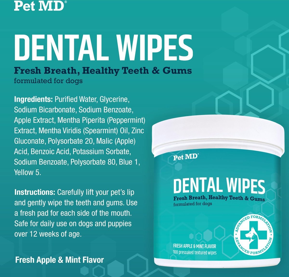 Pet MD Apple and Mint Flavor Dog Dental Wipes