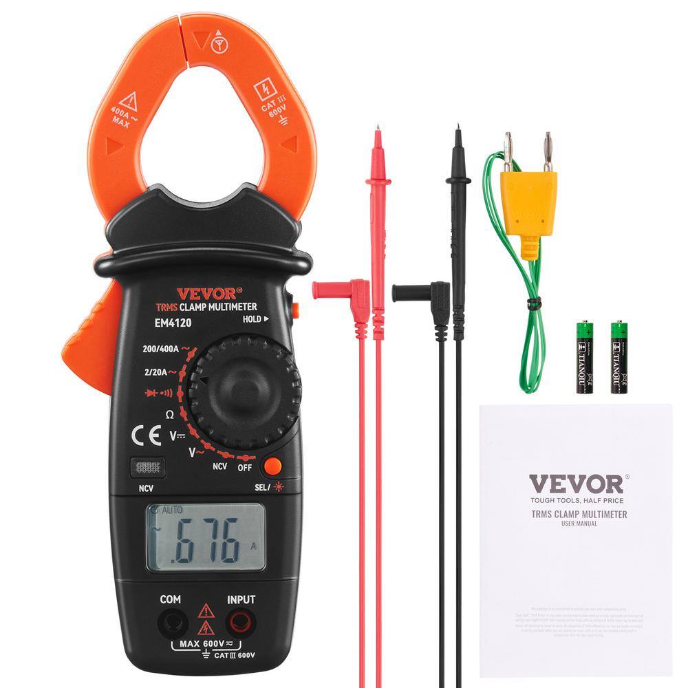 VEVOR 400 Amp Digital Clamp Meter DCAC Multimeter True RMS Auto Ranging 2000 Max Reading NCV Measurement LED Backlight QXBFZDBKCWAC4S5LHV0