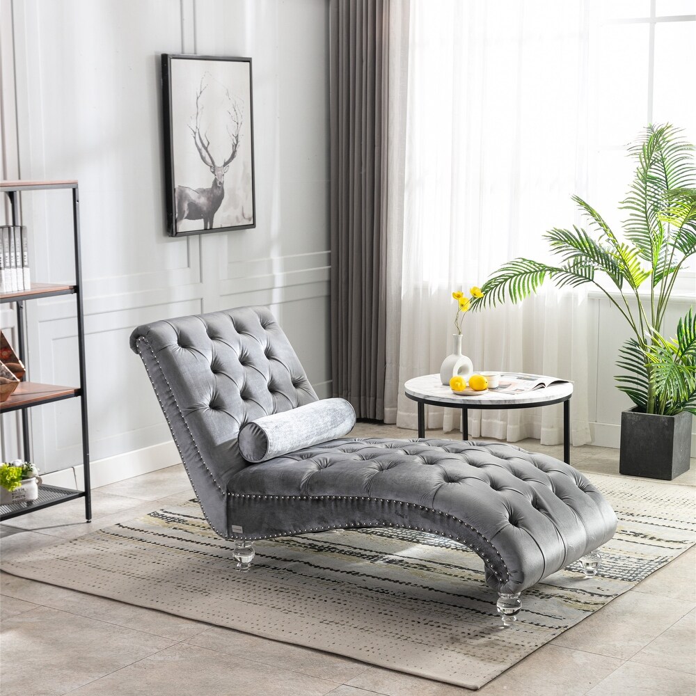 Acrylic Foot Tufted Lounge Chair Chesterfield Lounge Button Tufted Chaise