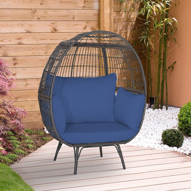 Tangkula Patio Rattan Wicker Lounge Chair Oversized Outdoor Metal Frame Egg Chair W 4 Cushions