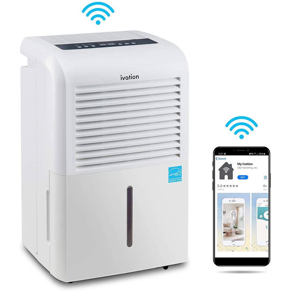 Ivation 50 Pint Smart Wi-Fi Energy Star Dehumidifier with Pump Hose Connector and App IVADUWIFI50WP