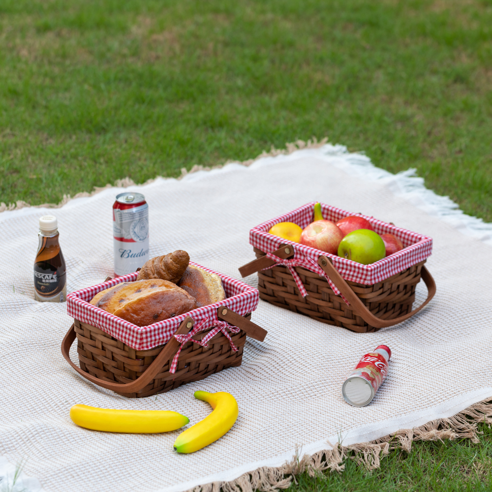 Vintiquewise Small Rectangular Picnic Basket Lined with Gingham Lining