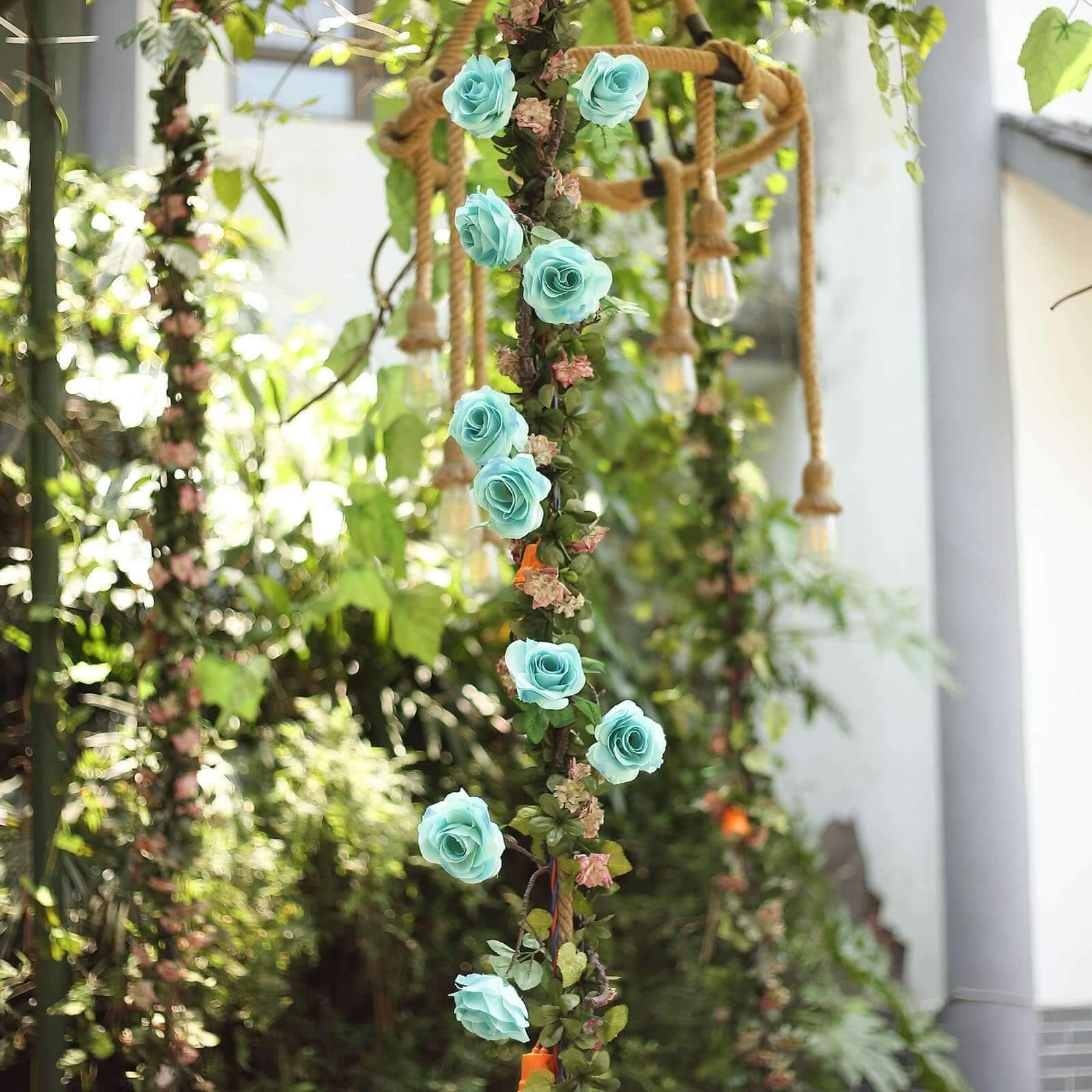 Aqua/Turquoise Artificial Silk Rose Hanging Flower Garland Vine 6ft