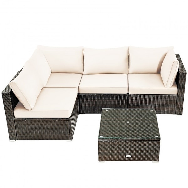 5Pcs Cushioned Patio Rattan Furniture Set