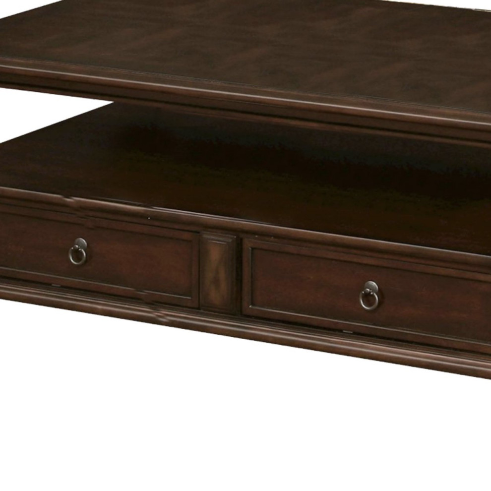 Classic Coffee Table  Bun Feet and Curved Accent With 2 Drawers  Espresso Walnut   Traditional   Coffee Tables   by Declusia  Houzz