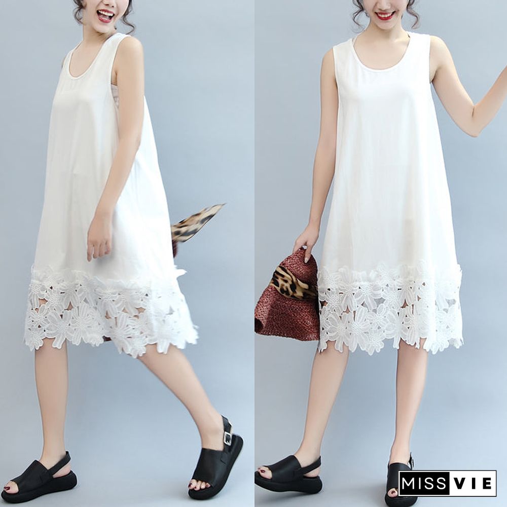 white casual cotton dresses plus size sundress sleeveless maxi dress