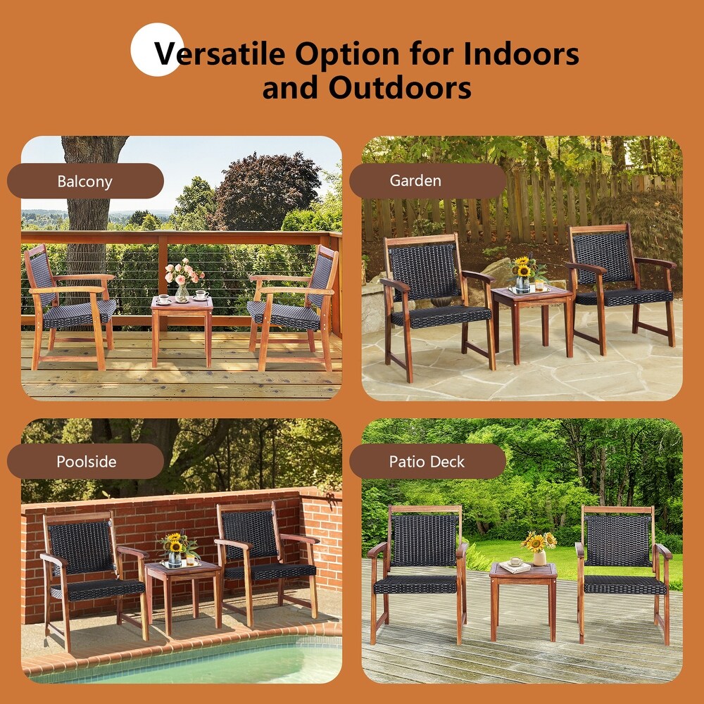 Gymax 3PCS Patio Acacia Wood Rattan Bistro Set Outdoor Conversation   See Details