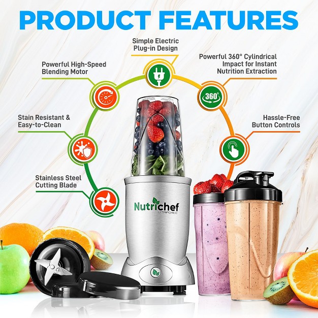 Nutrichef Personal Electric Single Serve Blender 1200w Stainless