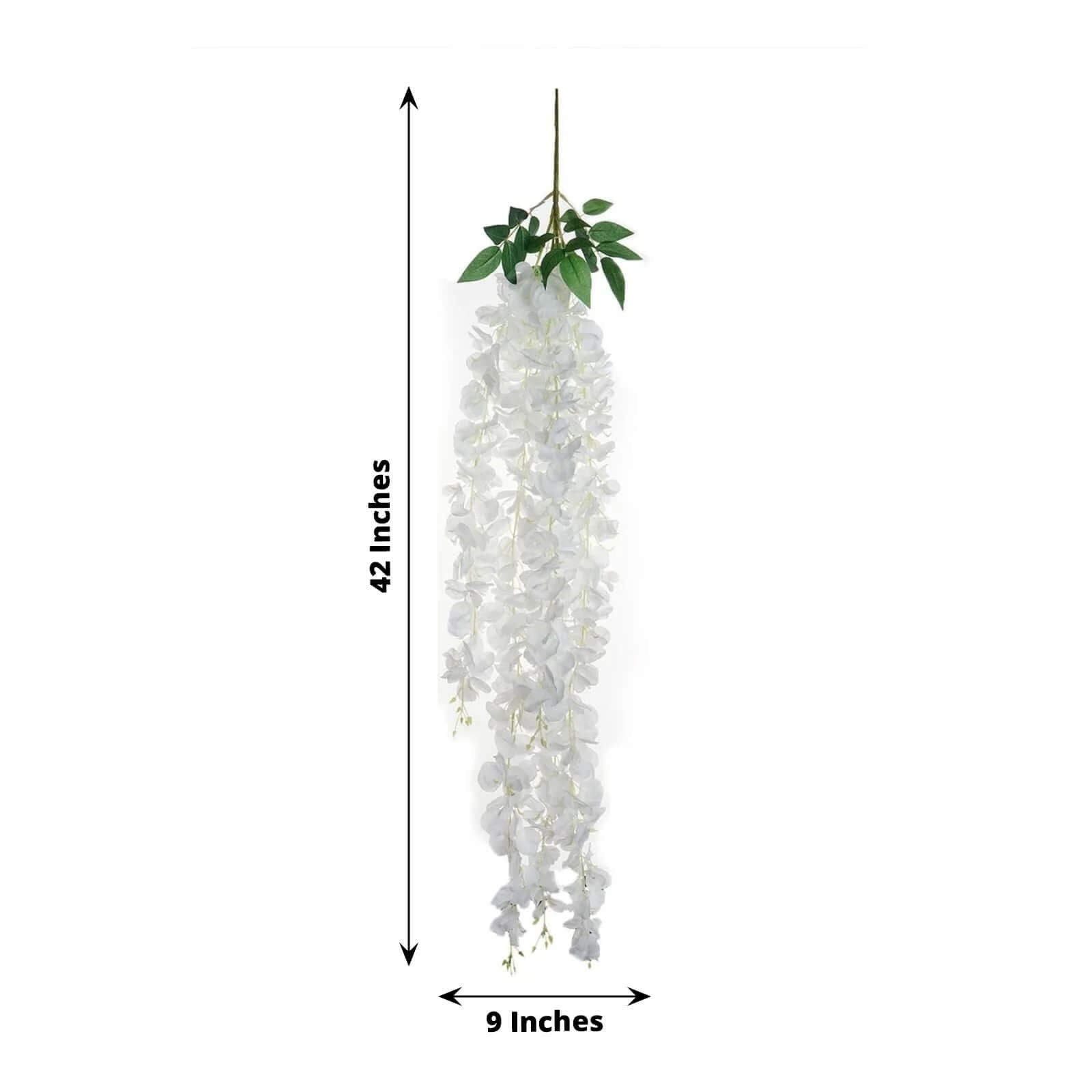 White Artificial Silk Hanging Wisteria Flower Garland Vines - Elaborated 5 Full Strands in 1 Bush 42