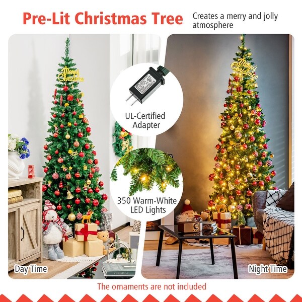 Gymax 4.5ft/6.5ft/7.5ft PreLit Pencil Christmas Tree Traditional