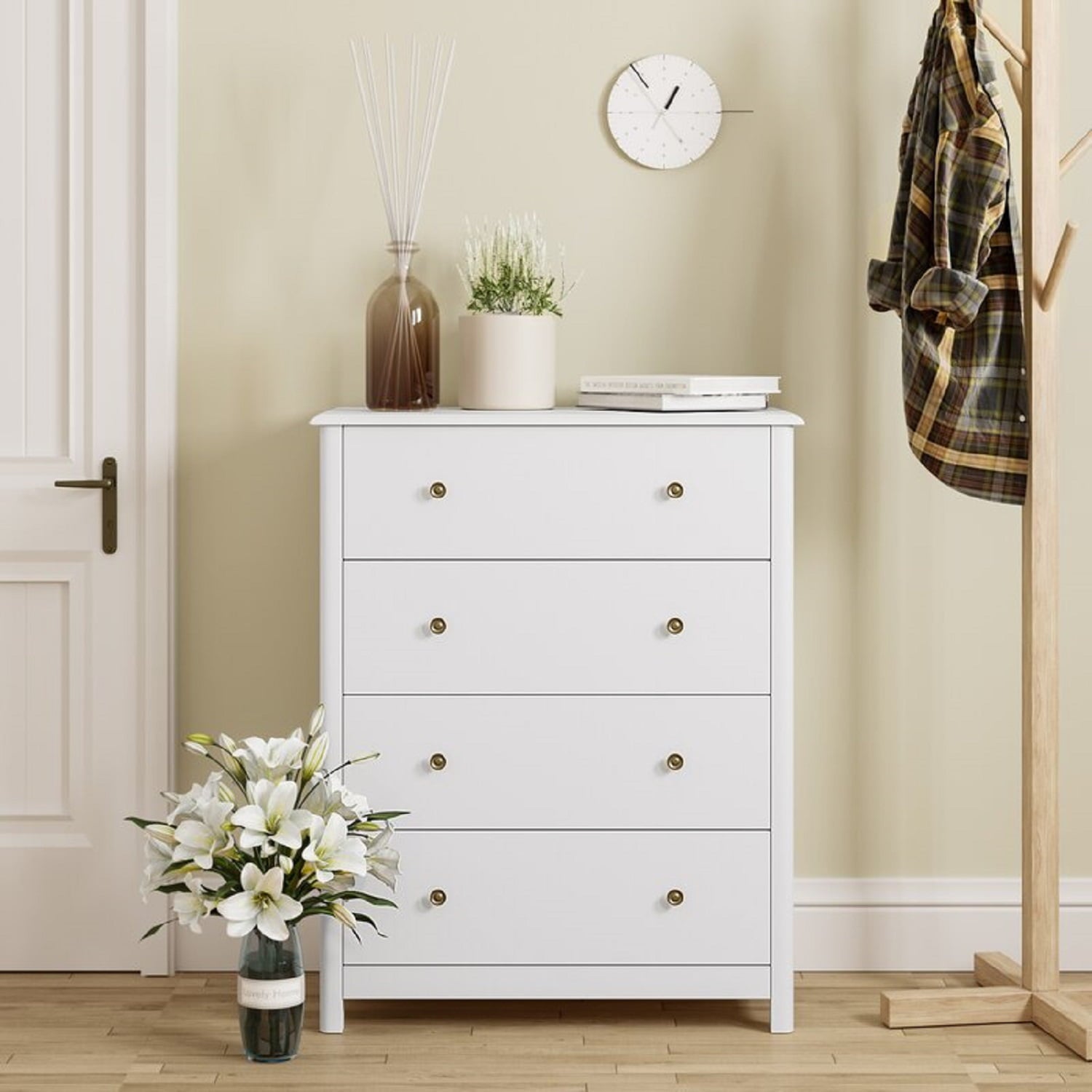 Homfa Horizontal Dresser with 4 Drawer, Wide Chest of Drawers Nightstand for Bedroom Kids Room Closet Entryway, White